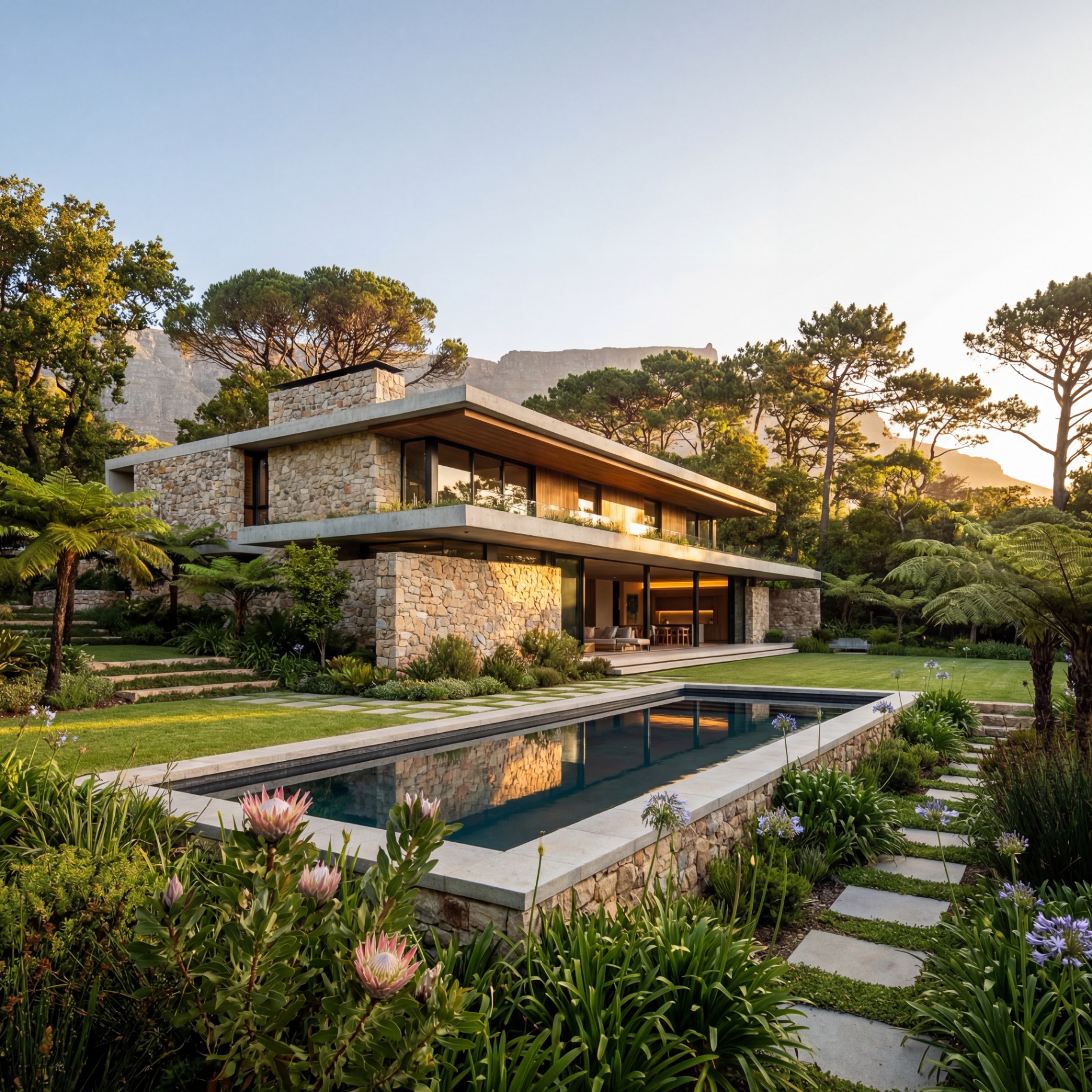 Cinematic private residence — atmospheric architectural composition in landscape